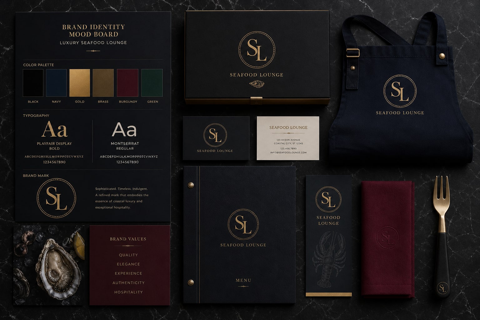Mood board identità visiva: palette, logo, packaging, menu
